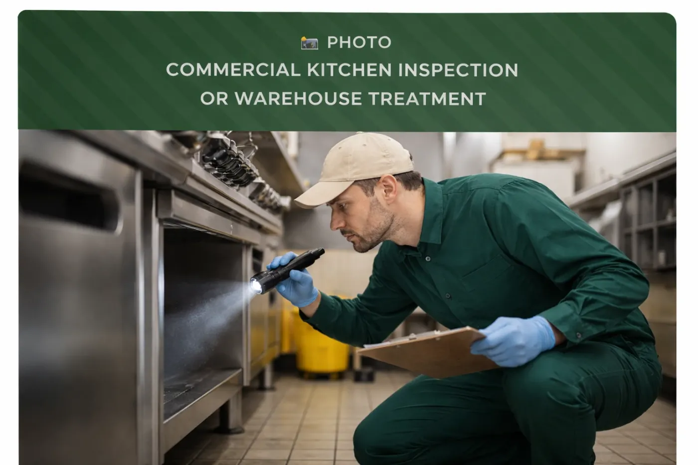 Interior pest control treatment in kitchen area — eco-friendly products